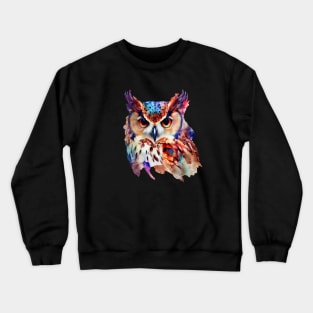 Watercolor Colorful Owl Portrait Crewneck Sweatshirt